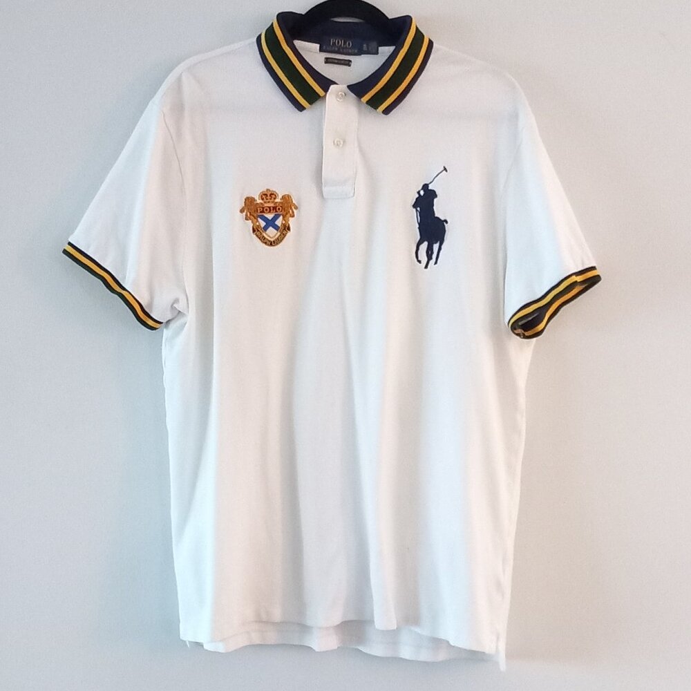 POLO RALPH LAUREN big pony and crest white polo with contrasting collar and cuff